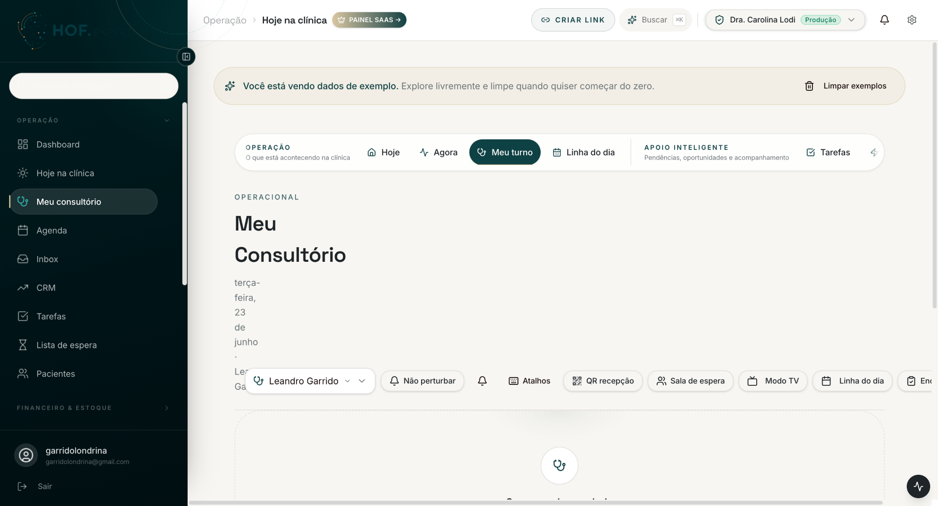 Meu consultório — Turno clínico com apoio inteligente