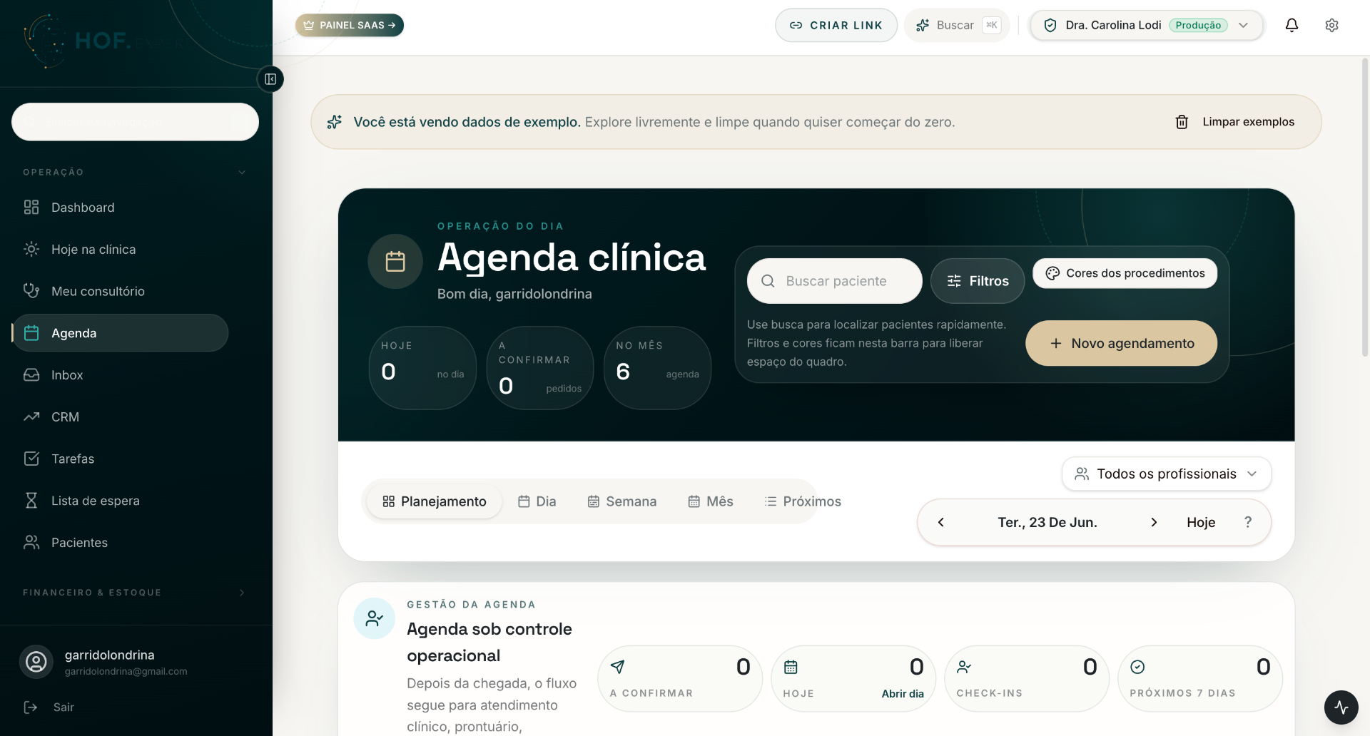 Agenda clínica — Agenda sob controle operacional